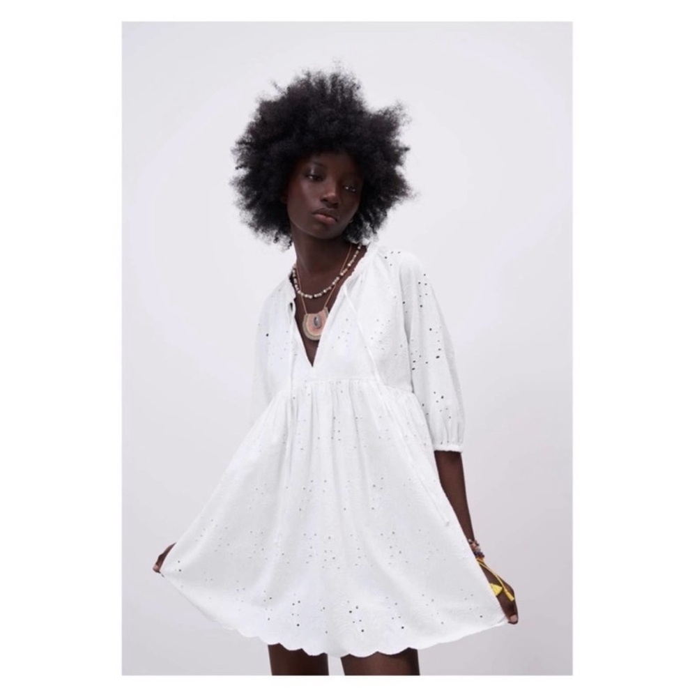NWOT ZARA Eyelet Tunic Dress S White